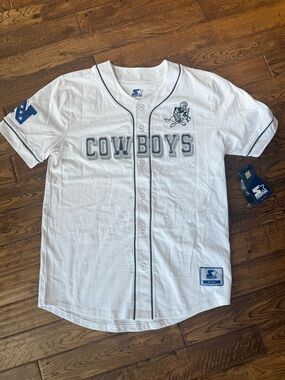 NWT NFL Starter Dallas Cowboys Baseball Jersey Men’s Medium White Button Shirt